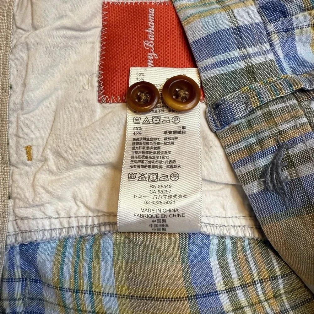 Tommy Bahama Men Blue Brown Plaid Linen Blend Casual Golf Summer Beach‎ Sz 42